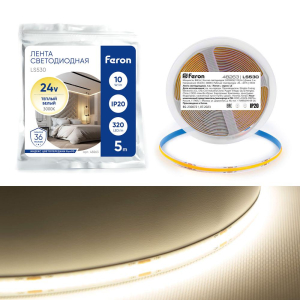 Светодиодная лента Feron 8W/m 320LED/m 2110SMD теплый белый 5M LS530 48263