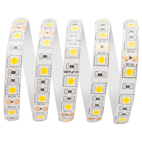 Светодиодная влагозащищенная лента Apeyron 14,4W/m 60Led/m 5050SMD дневной белый 5M 00-144 Светодиодная влагозащищенная лента Apeyron 14,4W/m 60Led/m 5050SMD дневной белый 5M 00-144