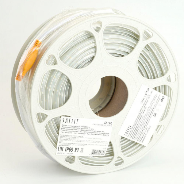 Светодиодная влагозащищенная лента Saffit 6W/m 60LED/m 2835SMD дневной белый 50М SST20 55244 Светодиодная влагозащищенная лента Saffit 6W/m 60LED/m 2835SMD дневной белый 50М SST20 55244