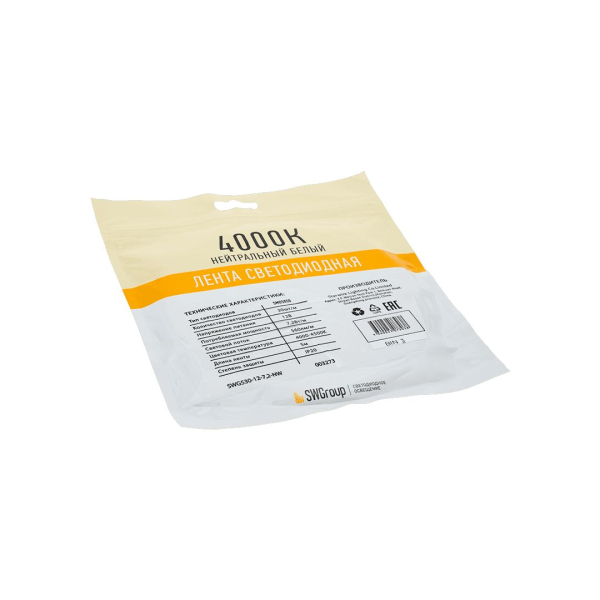 Светодиодная лента SWG 7,2W/m  30Led/m 5050SMD дневной белый 5M SWG530-12-7.2-NW-М 009259