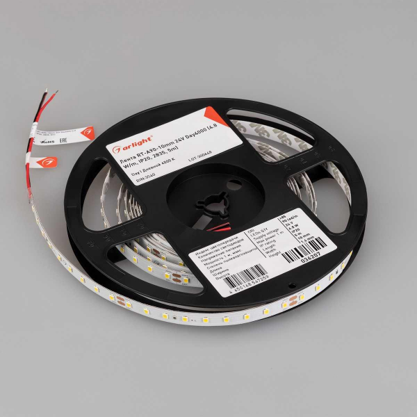 Светодиодная лента Arlight 4,8W/m 90LED/m 2835SMD дневной белый 5M RT-A90-10mm 24V Day4000 036207 Светодиодная лента Arlight 4,8W/m 90LED/m 2835SMD дневной белый 5M RT-A90-10mm 24V Day4000 036207