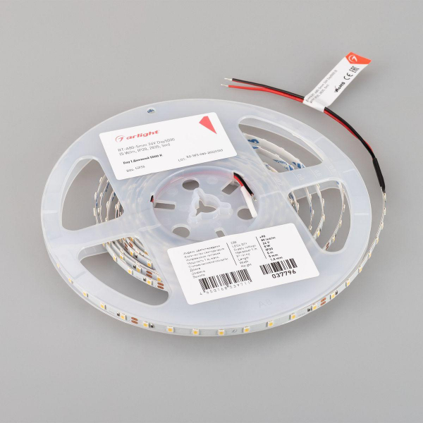 Светодиодная лента Arlight 5W/m 80LED/m 2835SMD дневной белый 5M RT-A80-5mm 24V Day5000 037796 Светодиодная лента Arlight 5W/m 80LED/m 2835SMD дневной белый 5M RT-A80-5mm 24V Day5000 037796