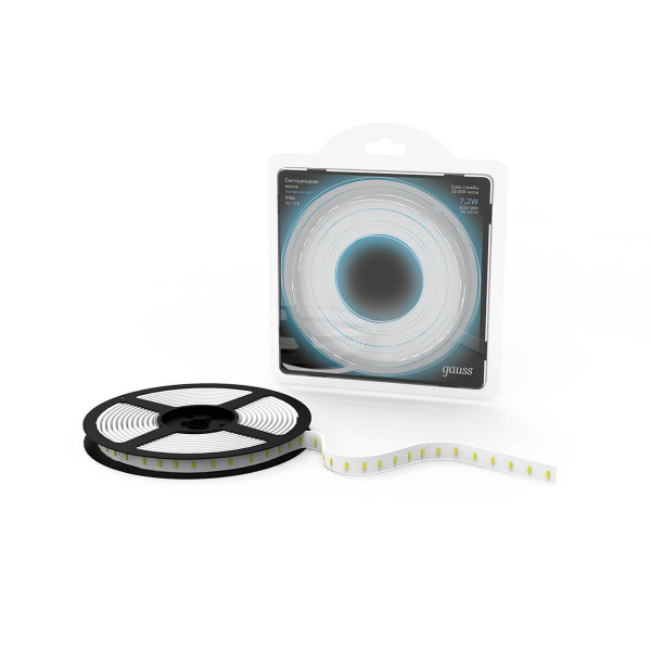 Светодиодная влагозащищенная лента Gauss 7,2W/m 30LED/m 5050SMD холодный белый 5M 311000307 Светодиодная влагозащищенная лента Gauss 7,2W/m 30LED/m 5050SMD холодный белый 5M 311000307