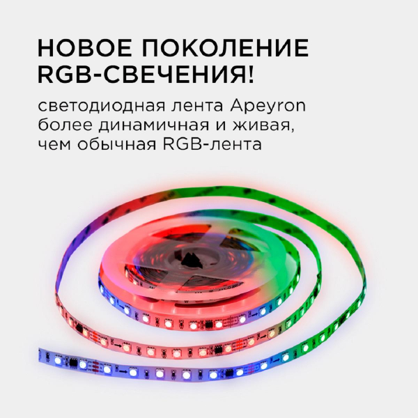 Комплект адресной светодиодной ленты Apeyron 14,4W/m 60д/м smd5050 белый 5м 10-93 Комплект адресной светодиодной ленты Apeyron 14,4W/m 60д/м smd5050 белый 5м 10-93