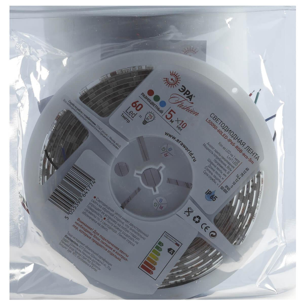 Светодиодная влагозащищенная лента ЭРА 14,4W/m 60LED/m 5050SMD RGB 5M LS5050-14,4-60-12-RGB-IP65-1 Б0002347 Светодиодная влагозащищенная лента ЭРА 14,4W/m 60LED/m 5050SMD RGB 5M LS5050-14,4-60-12-RGB-IP65-1 Б0002347