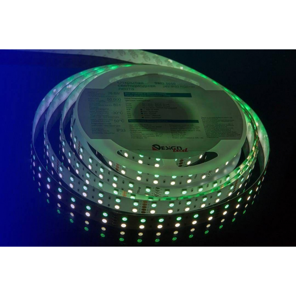 Светодиодная влагозащищенная лента DesignLed 28,8W/m 120LED/m 5050SMD разноцветный/холодный белый 5M 000514 Светодиодная влагозащищенная лента DesignLed 28,8W/m 120LED/m 5050SMD разноцветный/холодный белый 5M 000514