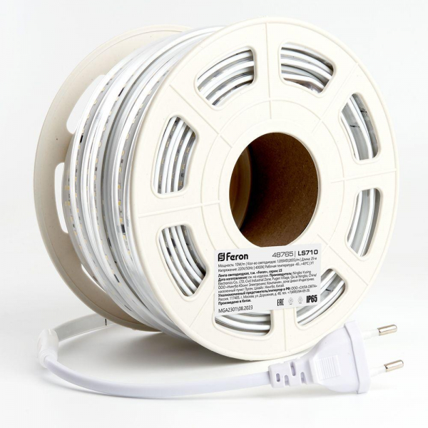 Светодиодная влагозащищенная лента Feron 10W/m 120LED/m 2835SMD дневной белый 25M LS710 48765 Светодиодная влагозащищенная лента Feron 10W/m 120LED/m 2835SMD дневной белый 25M LS710 48765