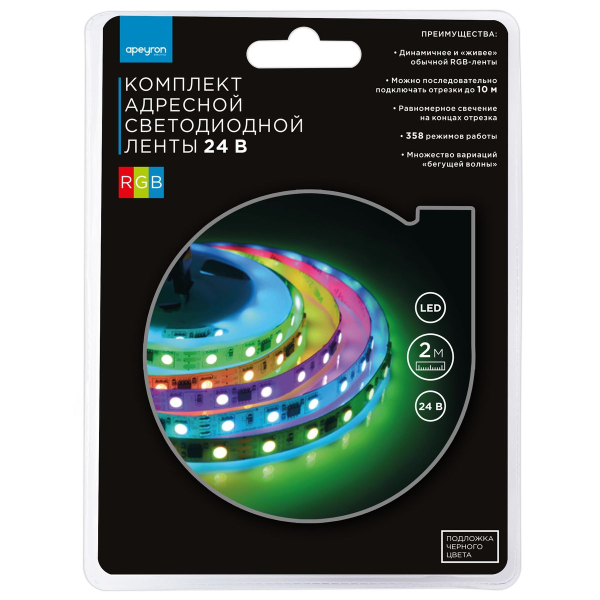 Комплект адресной светодиодной ленты Apeyron 14,4W/m 60LED/m 5050SMD RGB 2M 10-92