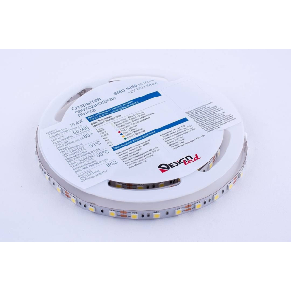 Светодиодная влагозащищенная лента DesignLed 14,4W/m 60LED/m 5050SMD холодный белый 5M 000513