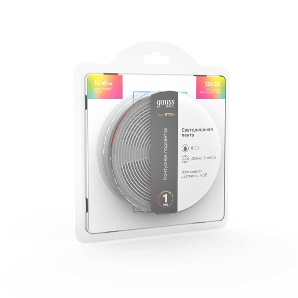 Светодиодная лента Gauss 10W/m 60LED/m 5050SMD разноцветный 3M BT054