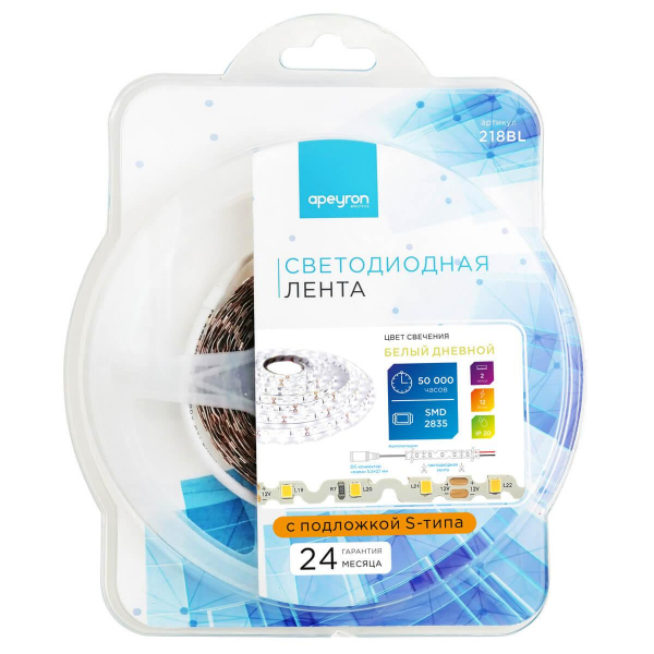 Светодиодная лента Apeyron 4,8W/m 60Led/m 2835SMD дневной белый 2M 218BL Светодиодная лента Apeyron 4,8W/m 60Led/m 2835SMD дневной белый 2M 218BL