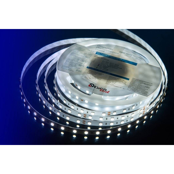 Светодиодная влагозащищенная лента DesignLed 14,4W/m 60LED/m 5050SMD холодный белый 5M 000520
