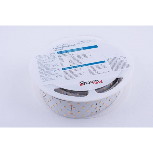 Светодиодная влагозащищенная лента DesignLed 26W/m 280LED/m 2835SMD теплый белый 2,5M 000533 Светодиодная влагозащищенная лента DesignLed 26W/m 280LED/m 2835SMD теплый белый 2,5M 000533