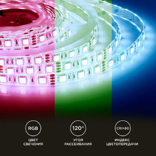 Светодиодная влагозащищенная лента Apeyron 14,4W/m 60LED/m 5050SMD разноцветная 5M 00-12 Светодиодная влагозащищенная лента Apeyron 14,4W/m 60LED/m 5050SMD разноцветная 5M 00-12