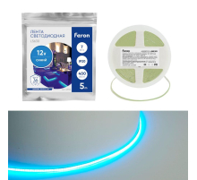 Светодиодная лента Feron 7W/m 400LED/m COB синий 5М LS630 48953