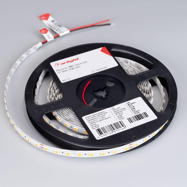 Светодиодная лента Arlight 11W/m 80Led/m 5060SMD теплый белый 5M UL-B80-10mm 24V Warm3500 041375 Светодиодная лента Arlight 11W/m 80Led/m 5060SMD теплый белый 5M UL-B80-10mm 24V Warm3500 041375