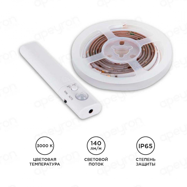 Светодиодная лента Apeyron 2,4W/m 30LED/m 2835SMD теплый белый 1M 10-88 Светодиодная лента Apeyron 2,4W/m 30LED/m 2835SMD теплый белый 1M 10-88