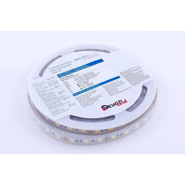 Светодиодная влагозащищенная лента DesignLed 14,4W/m 60LED/m 5050SMD холодный белый 5M 000518 Светодиодная влагозащищенная лента DesignLed 14,4W/m 60LED/m 5050SMD холодный белый 5M 000518