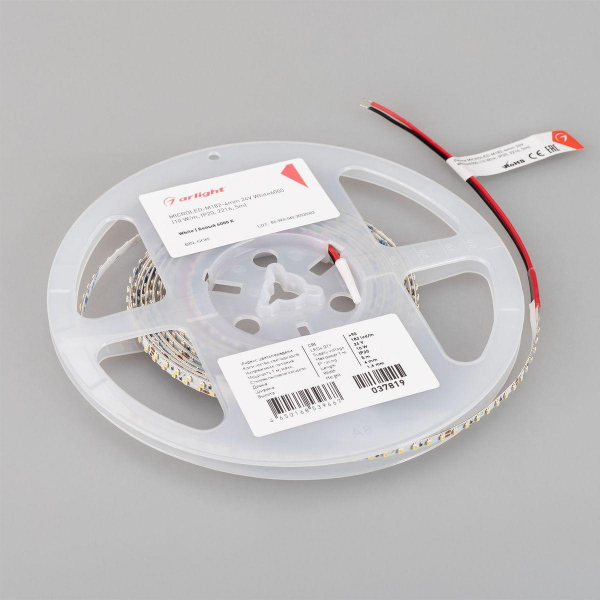 Светодиодная лента Arlight 10W/m 182LED/m 2216SMD холодный белый 5M MicroLed-M182-4mm 24V White6000 037819 Светодиодная лента Arlight 10W/m 182LED/m 2216SMD холодный белый 5M MicroLed-M182-4mm 24V White6000 037819