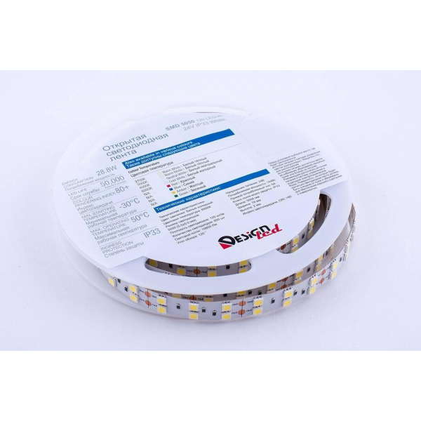 Светодиодная влагозащищенная лента DesignLed 28,8W/m 120LED/m 5050SMD холодный белый 5M 000522 Светодиодная влагозащищенная лента DesignLed 28,8W/m 120LED/m 5050SMD холодный белый 5M 000522