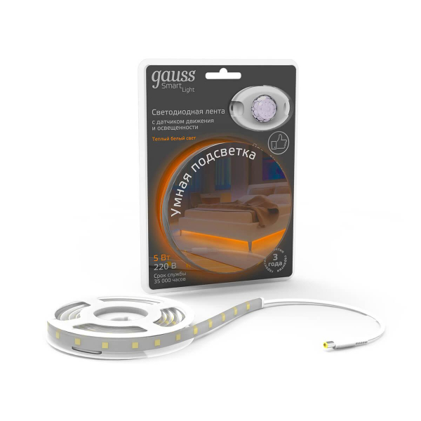 Светодиодная влагозащищенная лента Gauss 4,5W/m 30LED/m 2835SMD теплый белый 1,2M 311011105 Светодиодная влагозащищенная лента Gauss 4,5W/m 30LED/m 2835SMD теплый белый 1,2M 311011105