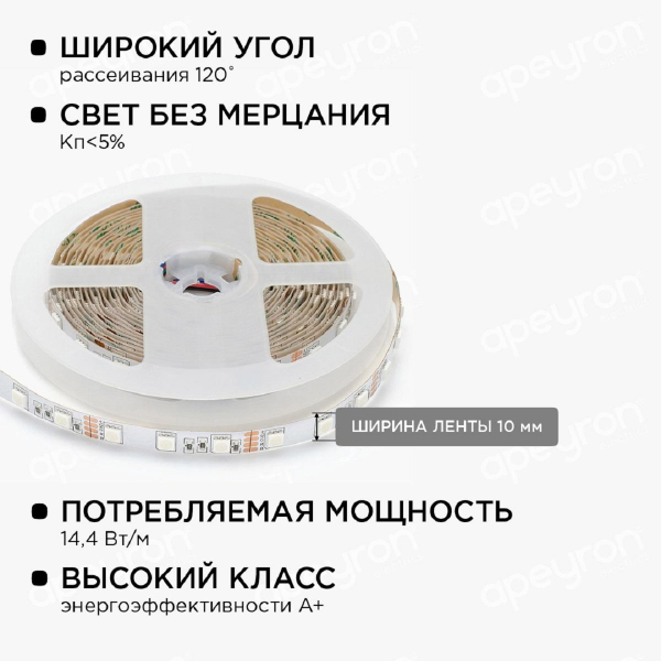 Светодиодная лента Apeyron 14,4W/m 60LED/m 5050SMD разноцветная 5M 10-33 Светодиодная лента Apeyron 14,4W/m 60LED/m 5050SMD разноцветная 5M 10-33