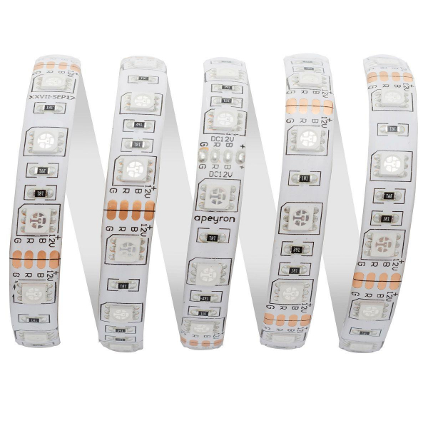 Светодиодная влагозащищенная лента Apeyron 14,4W/m 60LED/m 5050SMD разноцветная 5M 12BL Светодиодная влагозащищенная лента Apeyron 14,4W/m 60LED/m 5050SMD разноцветная 5M 12BL