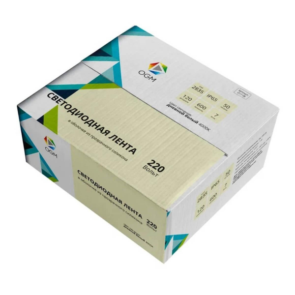Светодиодная влагозащищенная лента OGM 7W/m 120LED/m 2835SMD дневной белый 50M O17-08 Светодиодная влагозащищенная лента OGM 7W/m 120LED/m 2835SMD дневной белый 50M O17-08