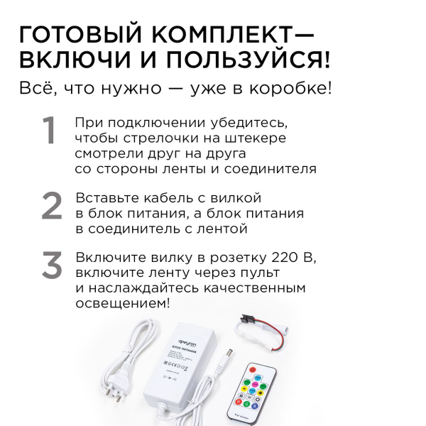 Комплект адресной светодиодной ленты Apeyron 14,4W/m 60LED/m 5050SMD RGB 10M 10-100