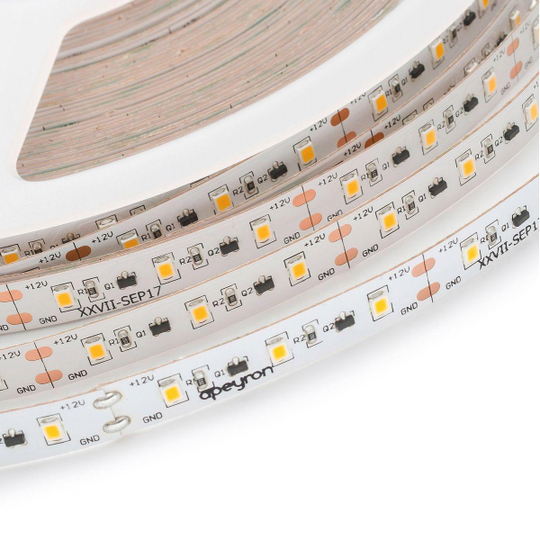 Светодиодная лента Apeyron 14,4W/m 60LED/m 2835SMD теплый белый 20M 00-115 Светодиодная лента Apeyron 14,4W/m 60LED/m 2835SMD теплый белый 20M 00-115