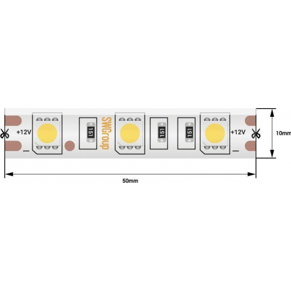 Светодиодная влагозащищенная лента SWG 14,4W/m 60LED/m 5050SMD холодный белый 5M 001068 Светодиодная влагозащищенная лента SWG 14,4W/m 60LED/m 5050SMD холодный белый 5M 001068