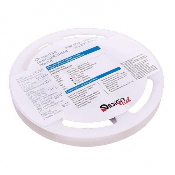 Светодиодная влагозащищенная лента DesignLed 26,8W/m 120LED/m 5730SMD холодный белый 5M 001824 Светодиодная влагозащищенная лента DesignLed 26,8W/m 120LED/m 5730SMD холодный белый 5M 001824