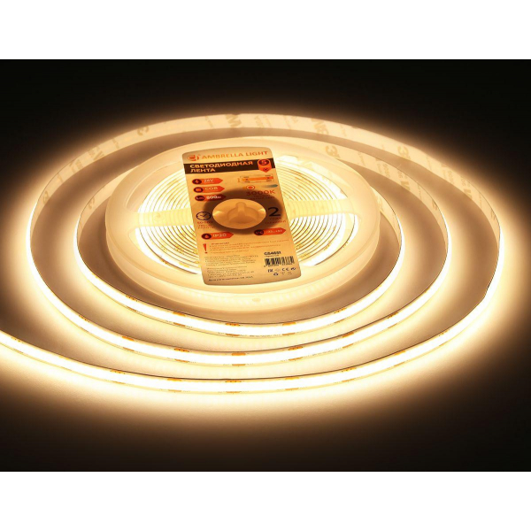 Светодиодная лента Ambrella Light 10W/m 320LED/m COB теплый белый 5M GS4651 Светодиодная лента Ambrella Light 10W/m 320LED/m COB теплый белый 5M GS4651