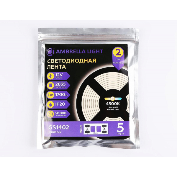 Светодиодная лента Ambrella Light 17W/m 240LED/m 2835SMD дневной белый 5M GS1402 Светодиодная лента Ambrella Light 17W/m 240LED/m 2835SMD дневной белый 5M GS1402