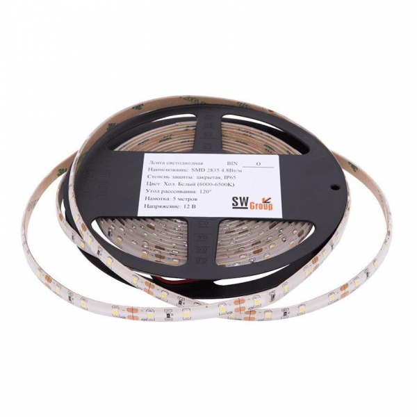 Светодиодная влагозащищенная лента SWG 4,8W/m 60LED/m 2835SMD холодный белый 5M 001682 Светодиодная влагозащищенная лента SWG 4,8W/m 60LED/m 2835SMD холодный белый 5M 001682