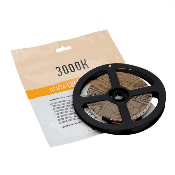 Светодиодная лента SWG 14,4W/m 160LED/m 2835SMD теплый белый 5M 003608 Светодиодная лента SWG 14,4W/m 160LED/m 2835SMD теплый белый 5M 003608