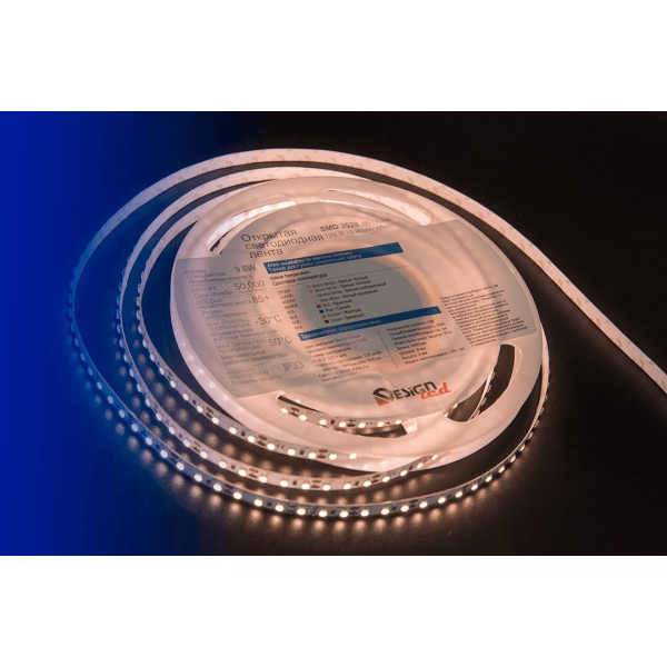Светодиодная влагозащищенная лента DesignLed 9,6W/m 120LED/m 3528SMD теплый белый 5M 001487