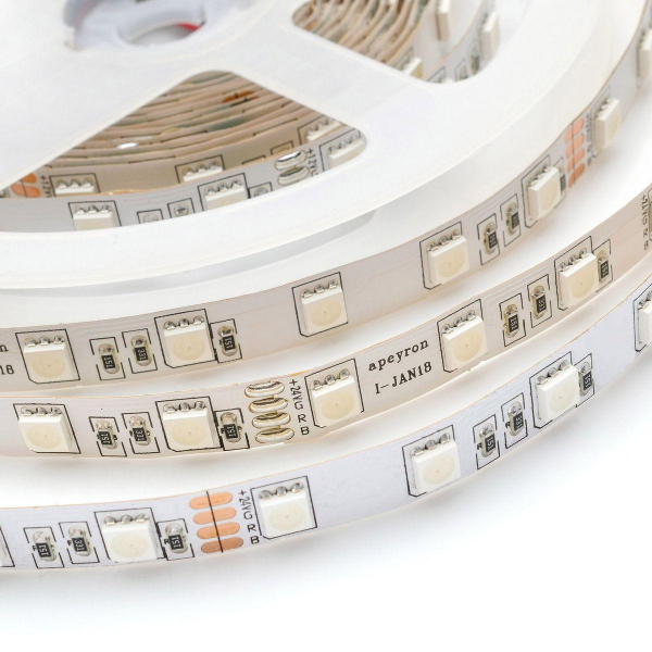 Светодиодная лента Apeyron 15W/m 60LED/m 5050SMD разноцветная 5M 00-337 Светодиодная лента Apeyron 15W/m 60LED/m 5050SMD разноцветная 5M 00-337