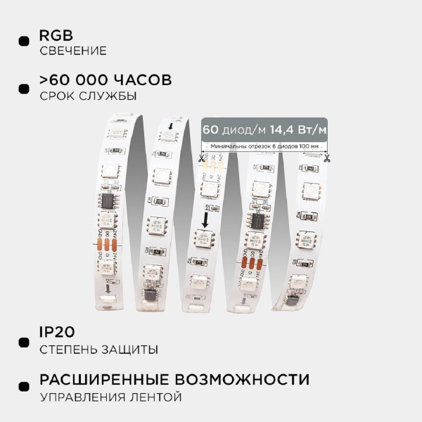 Комплект адресной светодиодной ленты Apeyron 24В, 14,4Вт/м, smd5050 10-91 Комплект адресной светодиодной ленты Apeyron 24В, 14,4Вт/м, smd5050 10-91