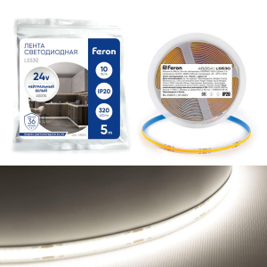Светодиодная лента Feron 320SMD (2110) 8Вт/м 24V IP20 4000К LS530 48264