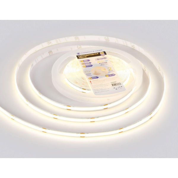 Светодиодная лента Ambrella Light 12W/m 480LED/m COB дневной белый 5M GS4702 Светодиодная лента Ambrella Light 12W/m 480LED/m COB дневной белый 5M GS4702