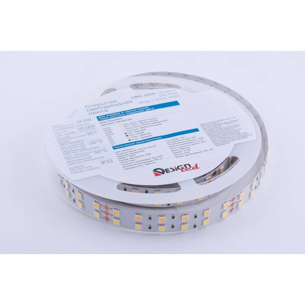 Светодиодная влагозащищенная лента DesignLed 28,8W/m 120LED/m 5050SMD разноцветный/теплый белый 5M 001134