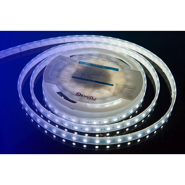 Светодиодная влагозащищенная лента DesignLed 14,4W/m 60LED/m 5050SMD холодный белый 5M 000518