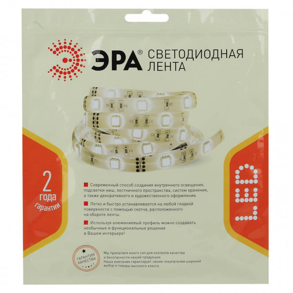 Светодиодная лента ЭРА 14,4W/m 120LED/m 2835SMD белый 5M LS2835-14,4-120-24-33-4000К-5m Б0043099 Светодиодная лента ЭРА 14,4W/m 120LED/m 2835SMD белый 5M LS2835-14,4-120-24-33-4000К-5m Б0043099