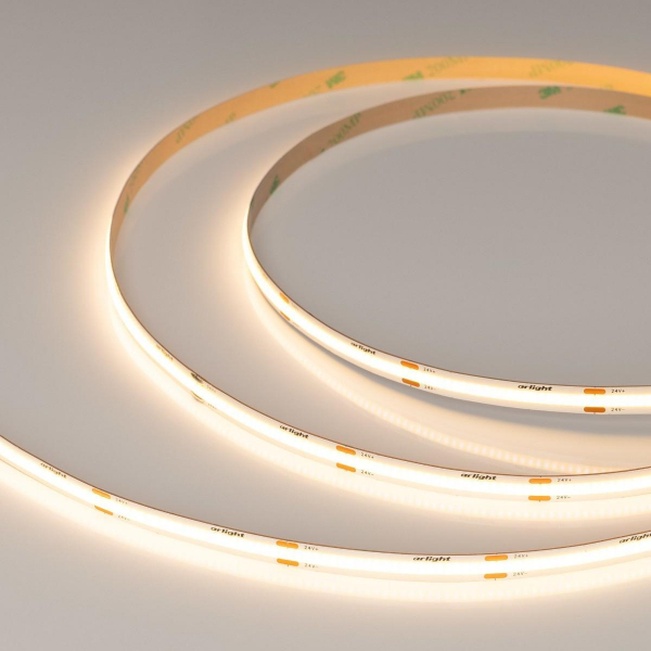 Светодиодная лента Arlight 8W/m 480LED/m CSPSMD теплый белый 5M COB-X480-8mm 24V Warm2700 039060 Светодиодная лента Arlight 8W/m 480LED/m CSPSMD теплый белый 5M COB-X480-8mm 24V Warm2700 039060