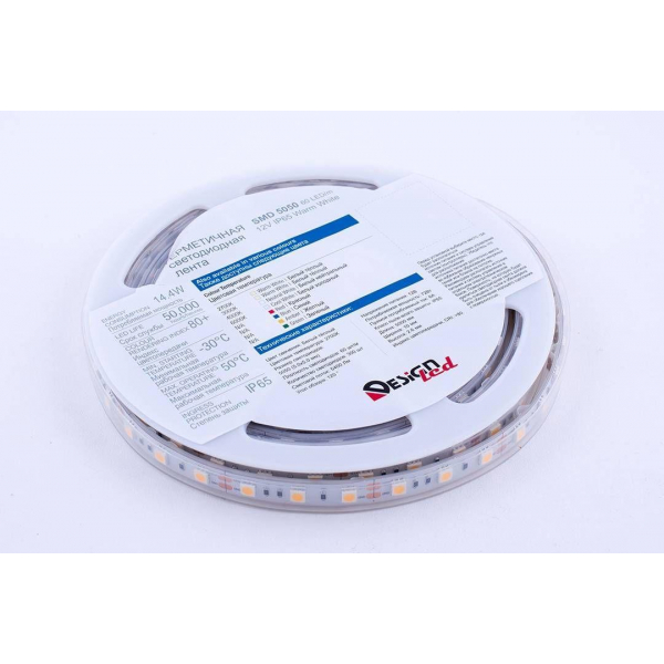 Светодиодная влагозащищенная лента DesignLed 14,4W/m 60LED/m 5050SMD теплый белый 5M 000519 Светодиодная влагозащищенная лента DesignLed 14,4W/m 60LED/m 5050SMD теплый белый 5M 000519