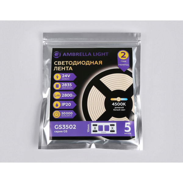 Светодиодная лента Ambrella Light 22W/m 240LED/m 2835SMD дневной белый 5M GS3502 Светодиодная лента Ambrella Light 22W/m 240LED/m 2835SMD дневной белый 5M GS3502