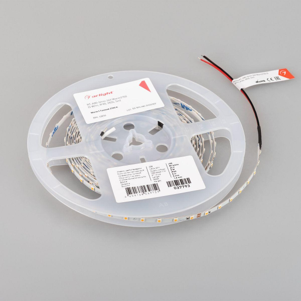 Светодиодная лента Arlight 5W/m 80LED/m 2835SMD теплый белый 5M RT-A80-5mm 24V Warm2700 037793 Светодиодная лента Arlight 5W/m 80LED/m 2835SMD теплый белый 5M RT-A80-5mm 24V Warm2700 037793