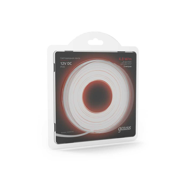 Светодиодная лента Gauss 4,8W/m 60LED/m 2835SMD красный 5M 312000705