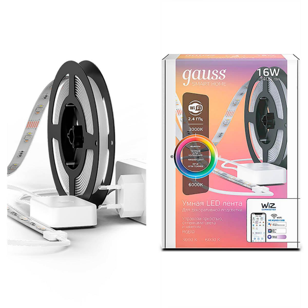 Светодиодная лента Gauss Smart Home 3,2W/m 54LED/m RGBW 5M 5020122 Светодиодная лента Gauss Smart Home 3,2W/m 54LED/m RGBW 5M 5020122